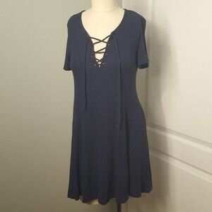 LUSH Blue Black Lace Up T Shirt Dress